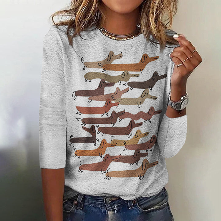 Comstylish Women'S Long Dachshund Print Crew Neck T-Shirt
