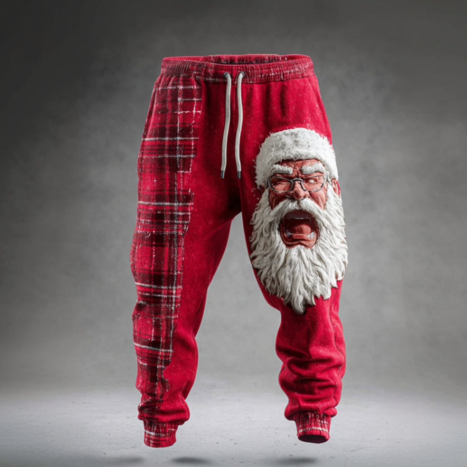 Comstylish Funny Santa Claus Pattern Print Design Men's Retro Casual Sports Long Pants