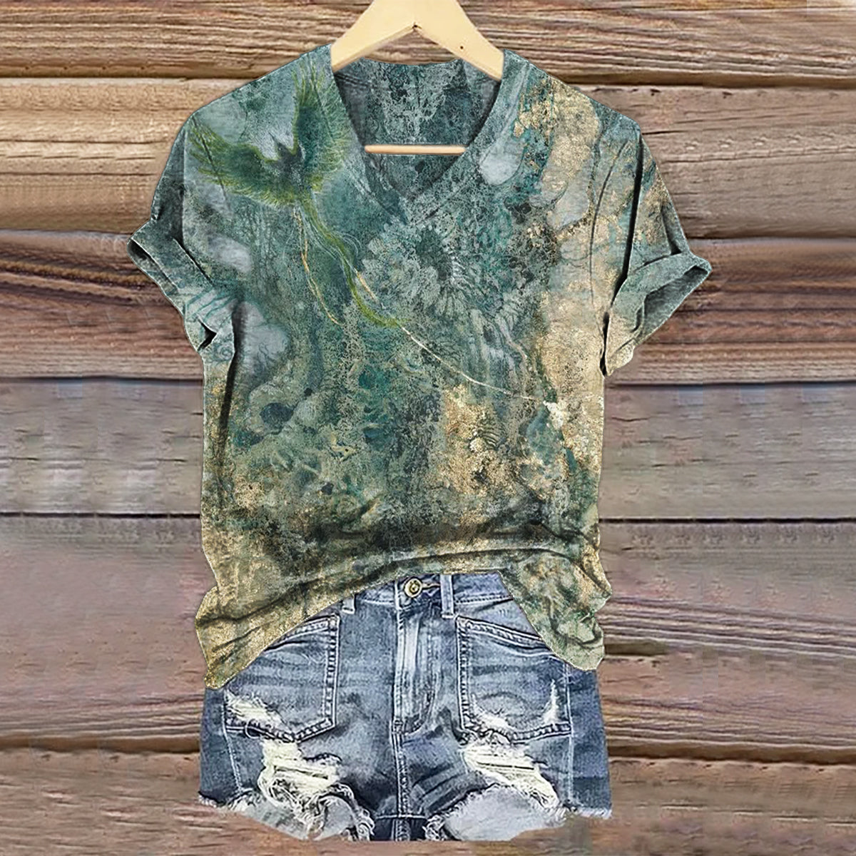 Women's Bohemian Patterns Art Print V-neck Casual T-Shirt