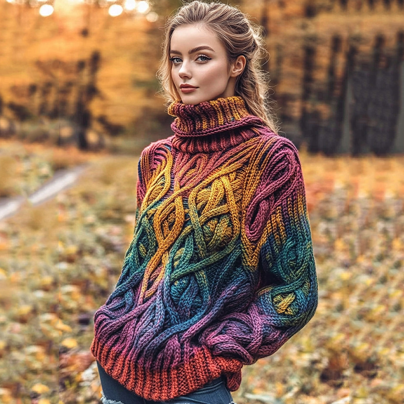 Women's Viking Celtic Knot Colorful Knit High Neck Sweater artswardrobe