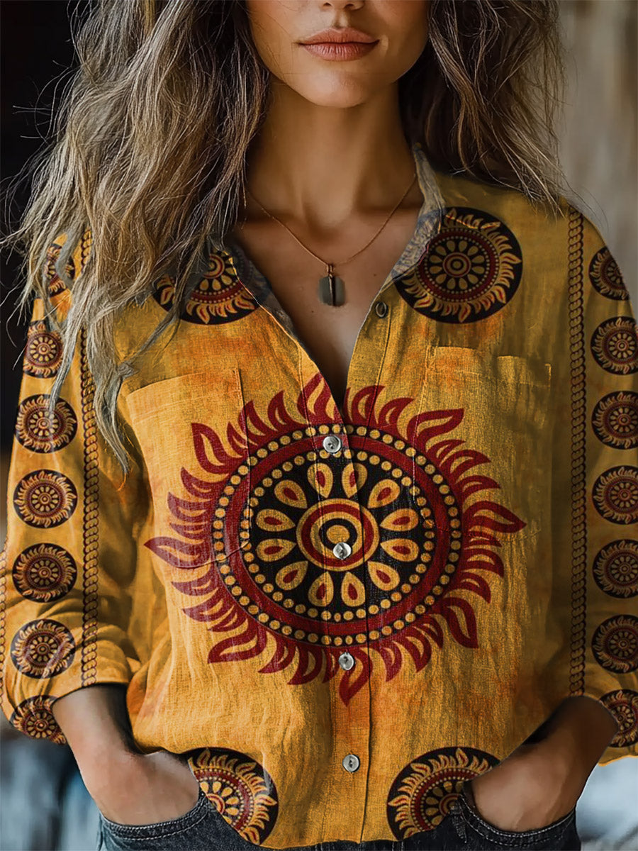 Women's Vintage Bohemian Floral Print Casual Long Sleeve Comfortable C