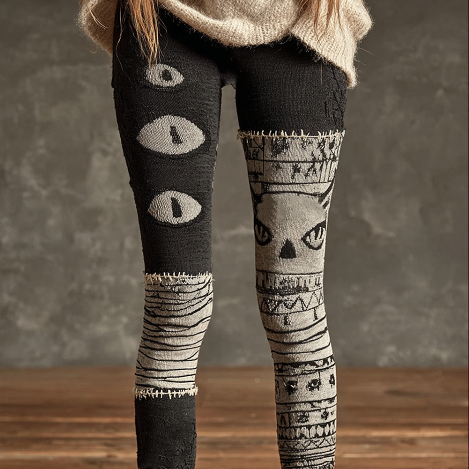 Comstylish Halloween Fun Cat Design Women's Knitted Leggings