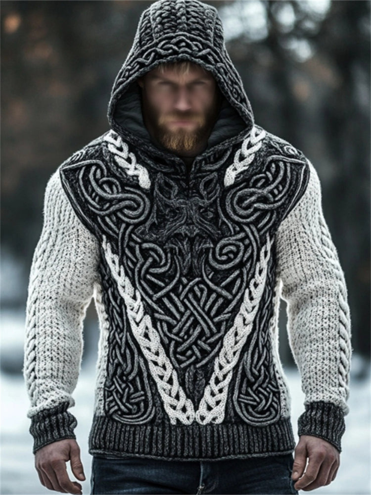 Men's Viking Wolf Inspired Celtic Chunky Hooded Sweater elevenforest