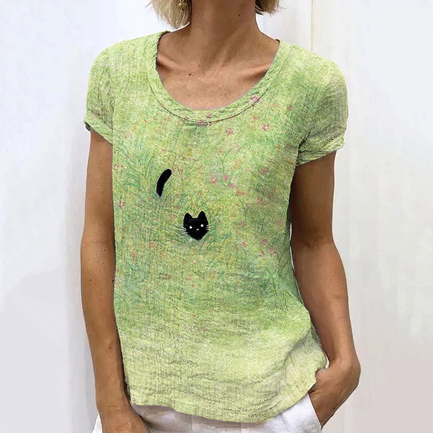 Women'S Black Cat Short Sleeve Casual Shirt elevenforest