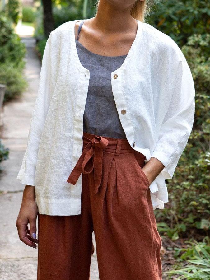 Women's solid color cotton and linen jacket