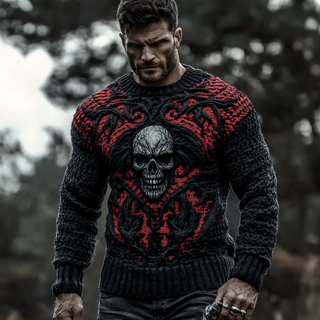 Men's Viking Style Contrasting Skull Sweater artswardrobe