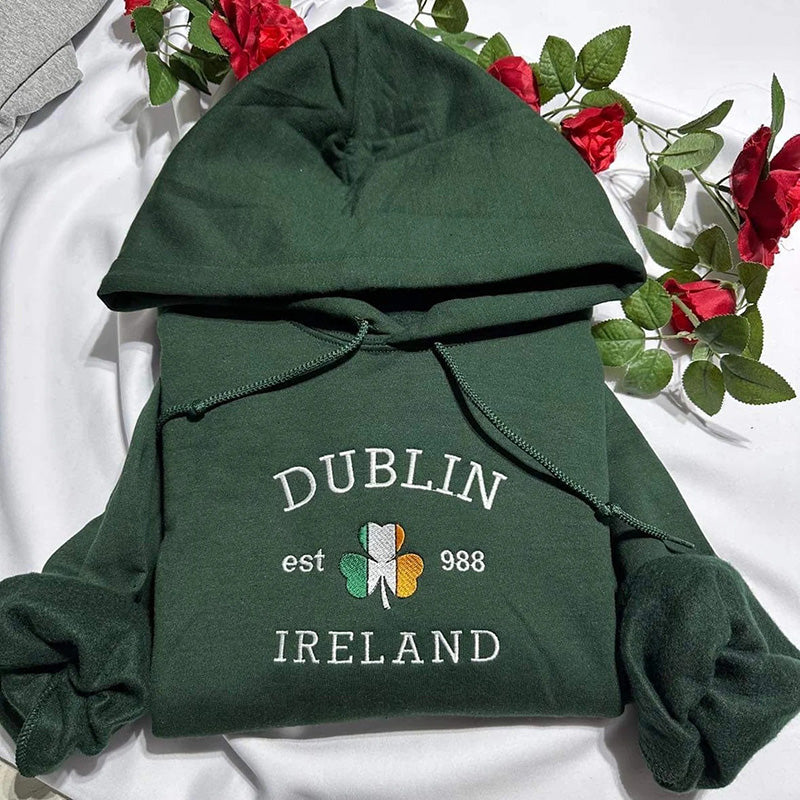 Comstylish Ireland Flowers Embroidery Art Patterns Vintage Casual Hoodie