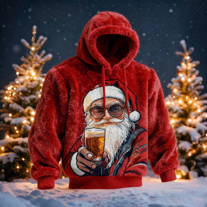 Comstylish Men's Viking Santa Claus Fun Comfortable Plush Hoodie