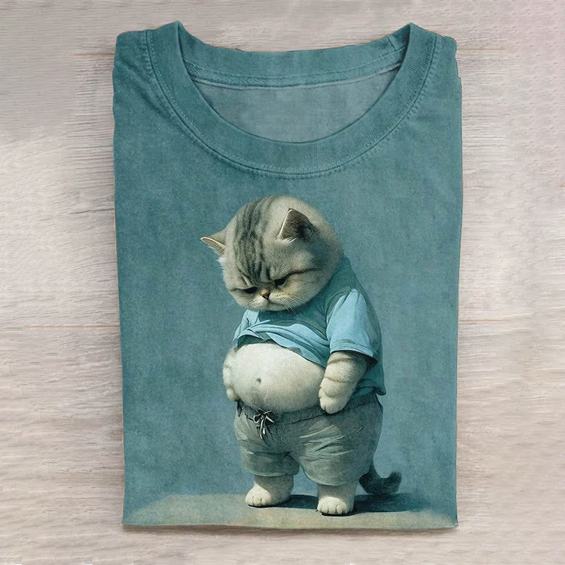 Cute Puppy Abstract Cat Animal Casual Print T-shirt elevenforest