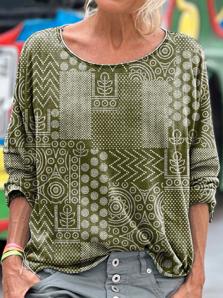 Ethnic style patterns Dot Women's Art Print Casual Long Sleeve T-shirt
