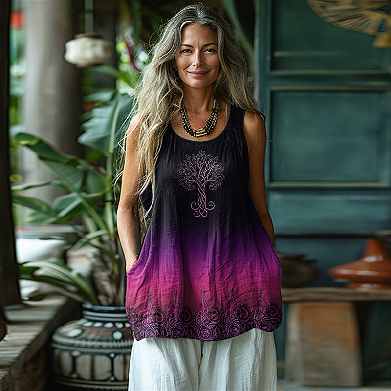 Women's Vintage Viking Tree Of Life Gradient Vest artswardrobe