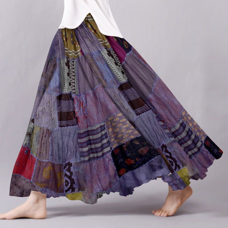 Vintage Patchwork Pattern Flowy Wide Skirt artswardrobe