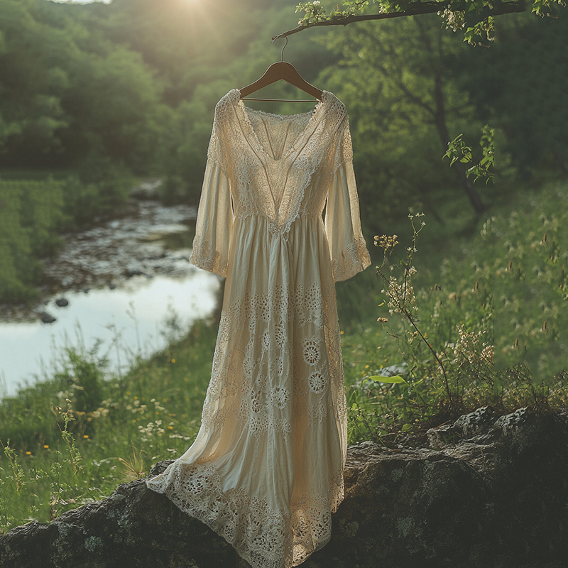 Vintage Lace Art Linen Maxi Dress artswardrobe