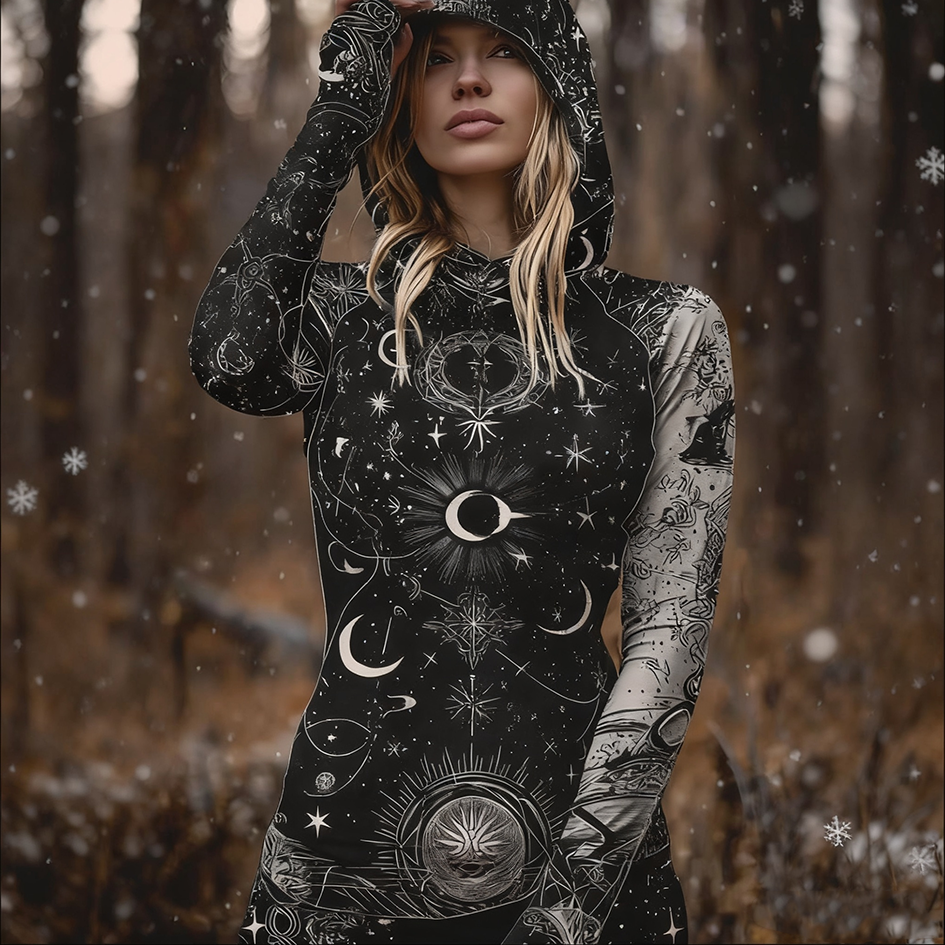 Comstylish Star And Moon Mythology Retro Style Women's Hooded Sweatshirt