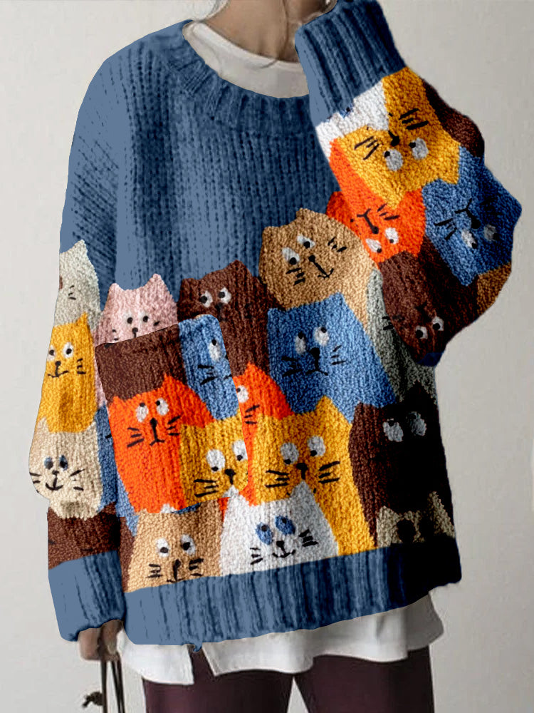 Cute Fuzzy Crowded Cats Art Big Pocket Cozy Sweater elevenforest