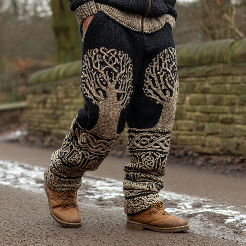 Men's Viking Tribal Celtic Knot World Tree Art Cozy Knit Pants artswardrobe