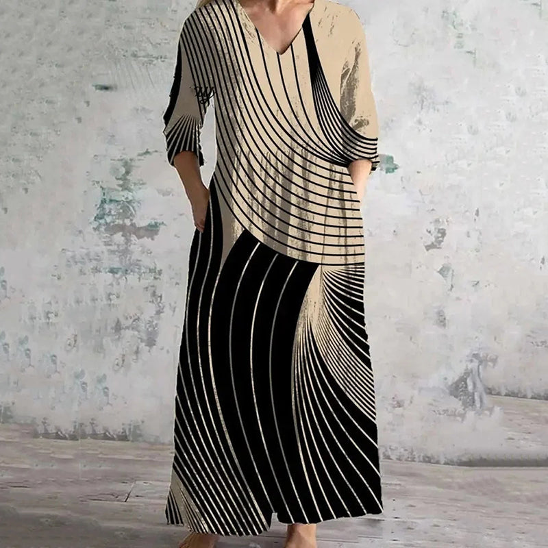 Vintage Stripe Art Pattern Women's Linen Dress artswardrobe