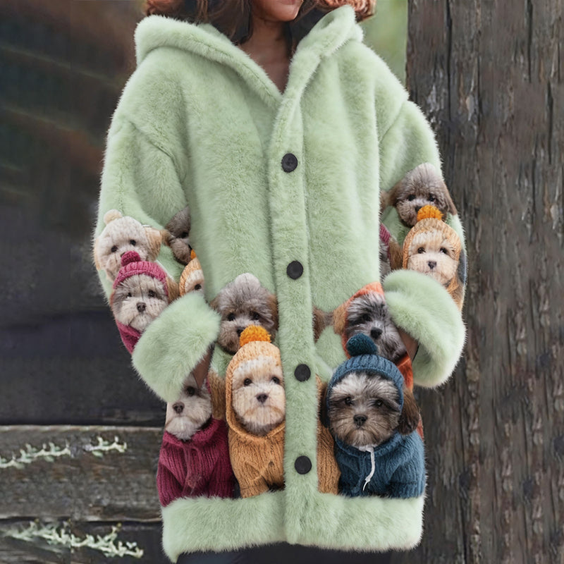 Comstylish Women's Cute Dog Pattern Cozy Hooded Sweater Cardigan