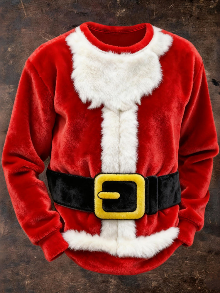 Comstylish Men's Christmas Santa Inspired Round Neck Cozy Plush Hoodie