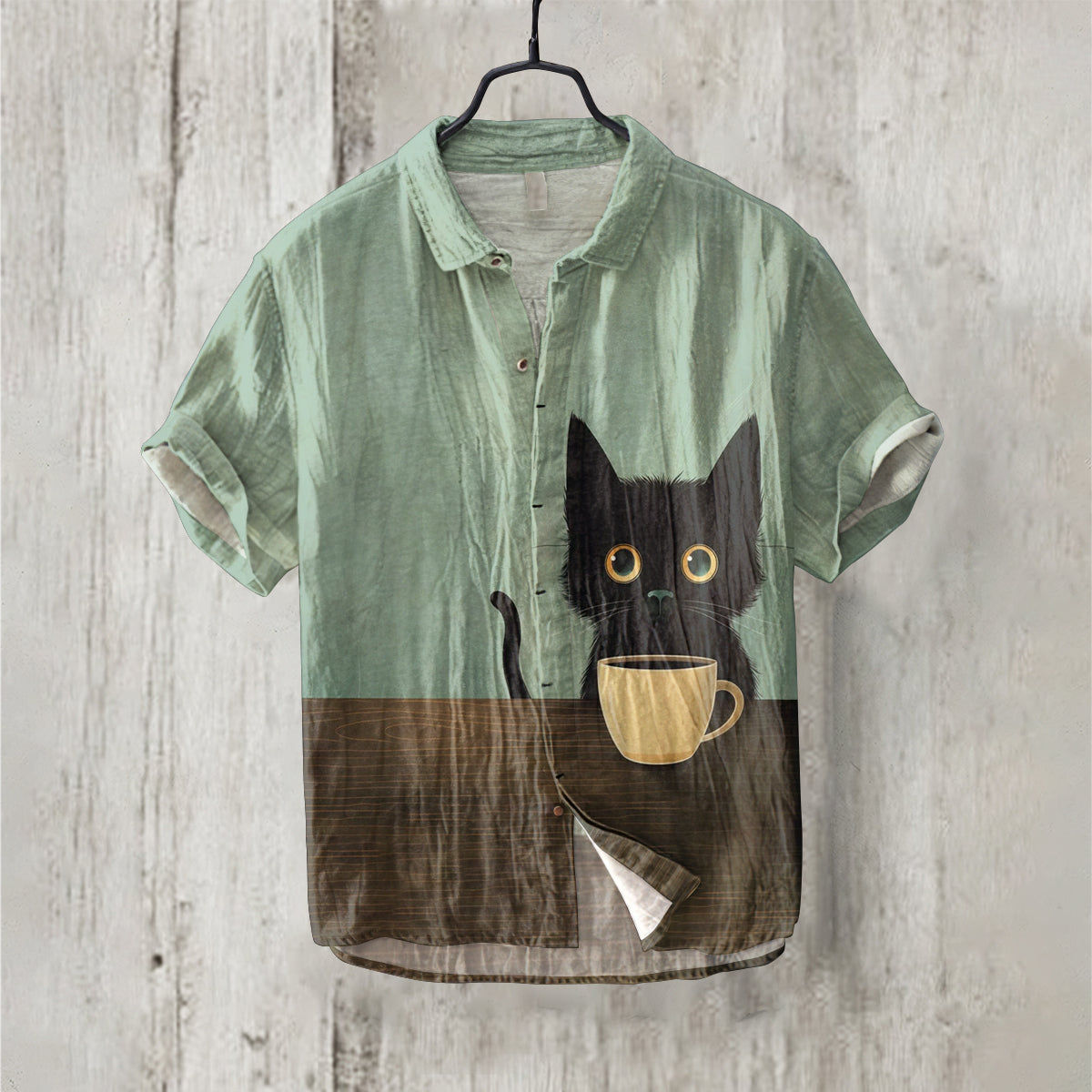 Retro Japanese Cat Coffee Art Linen Blend Comfy Shirt elevenforest