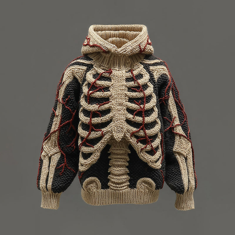 Halloween Skull Men's Knitted Warm Hooded Sweater artswardrobe