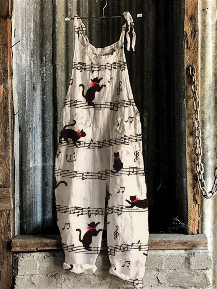 Black Cats on Sheet Music Loose Fit Jumpsuit elevenforest