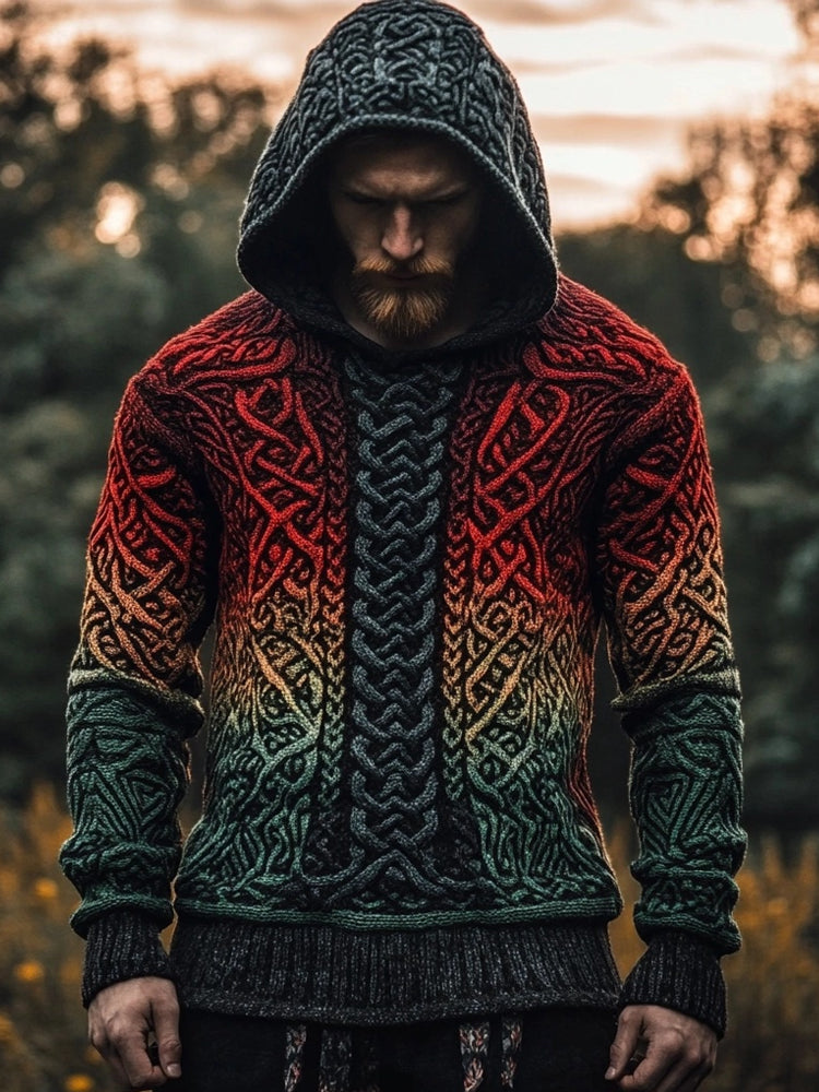 Men's Viking Inspired Celtic Chunky Gradient Hooded Sweater elevenforest