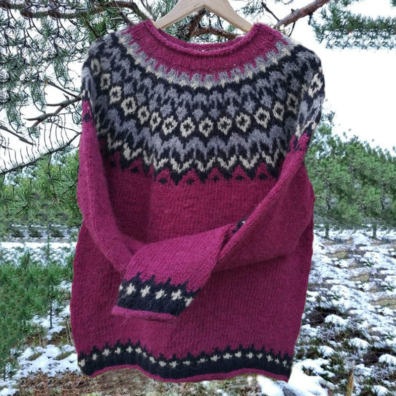 Vintage Jacquard Warmth Icelandic Knit Crew Neck Sweater(Unisex) elevenforest