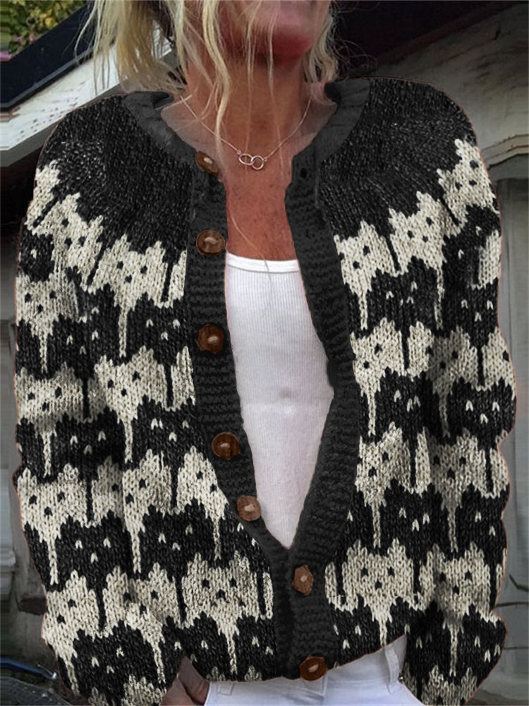 Black & White Cats Knit Cozy Cardigan elevenforest