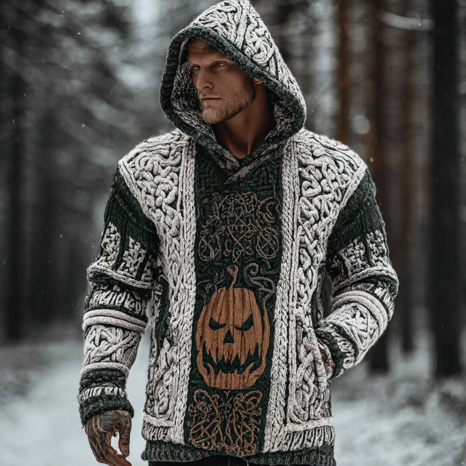 Viking Style Winter Men's Warm Hooded Knit Sweater artswardrobe