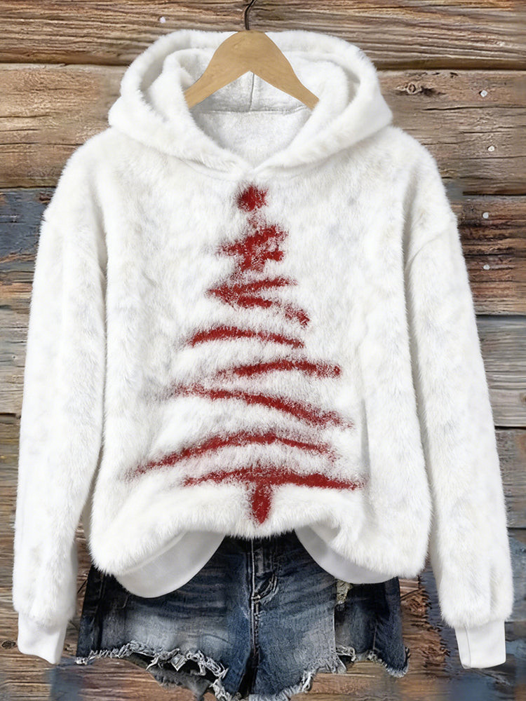 Vintage Christmas Tree Art Flannel Fleece Hoodie