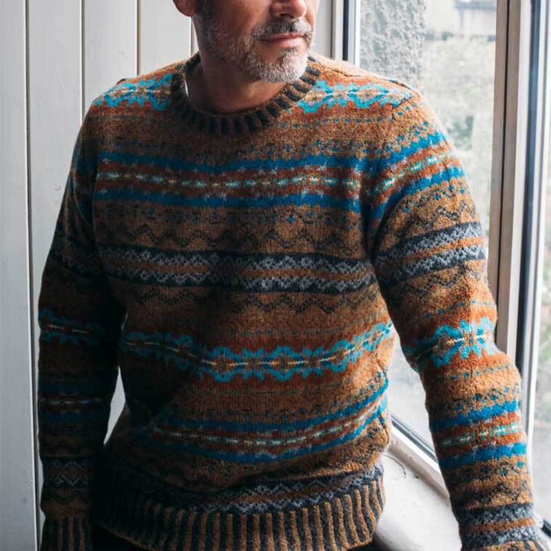 Vintage Eribe Warmth Knit Jacquard Icelandic Crew Neck Sweater(Unisex ) elevenforest