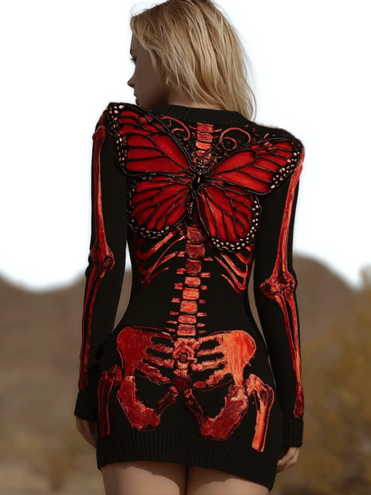 Halloween Blood Butterfly Women's Knit Sweater Dress artswardrobe