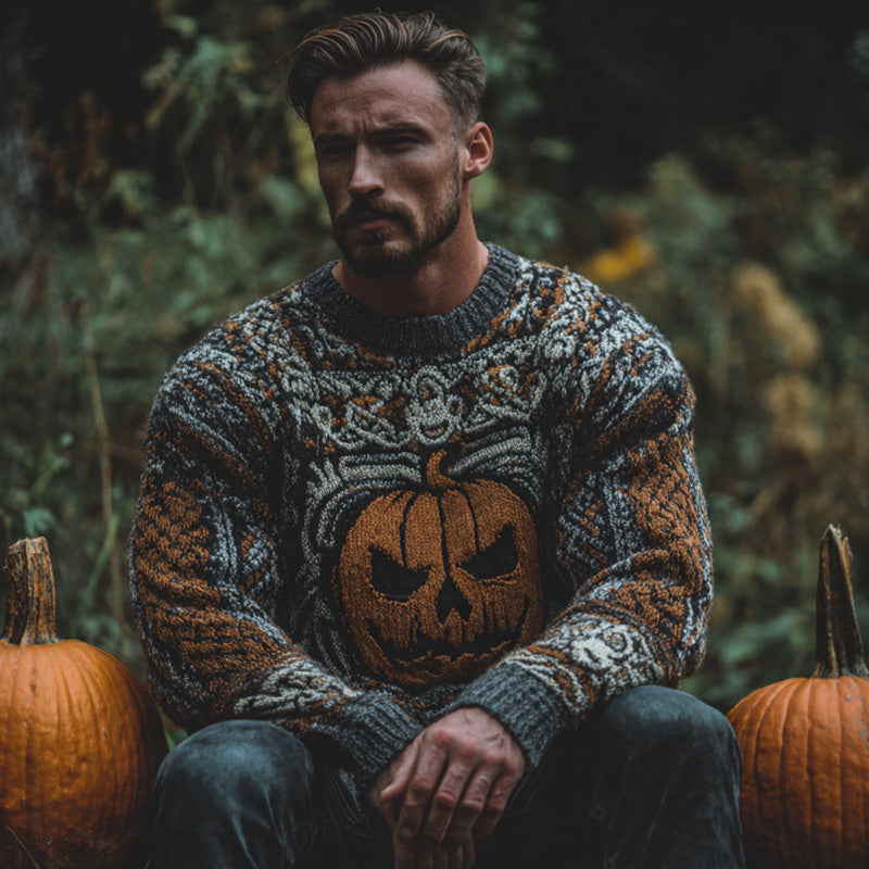 Men's Vintage Viking Halloween Embroidered Sweater elevenforest