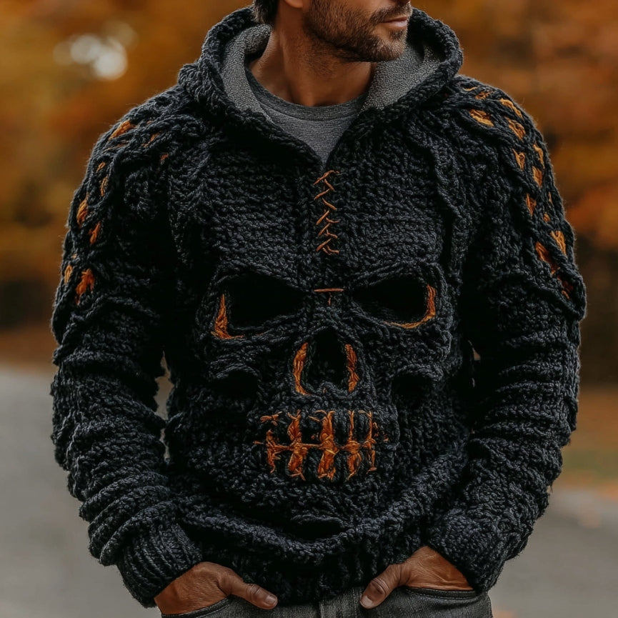 Men's Halloween Celtic Skull Art Knitted Cozy Hooded Sweater elevenforest