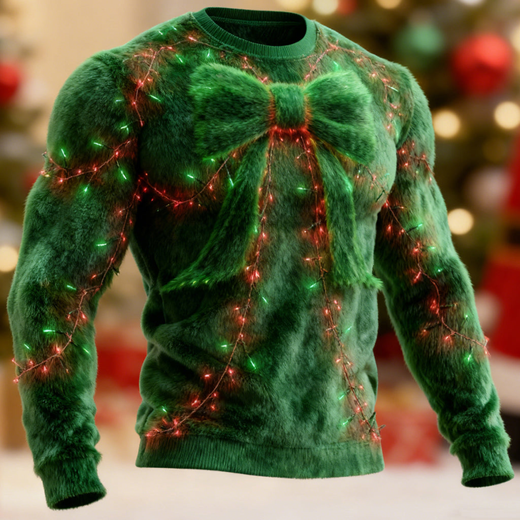 Comstylish Men's Christmas Lights And Butterfly Print Plush Warm Sweatshirt