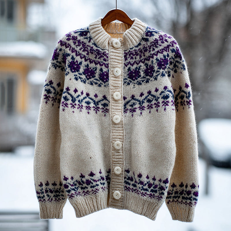 Women's Vintage Fair Isle Thistle Knit Jacquard Cardigan elevenforest