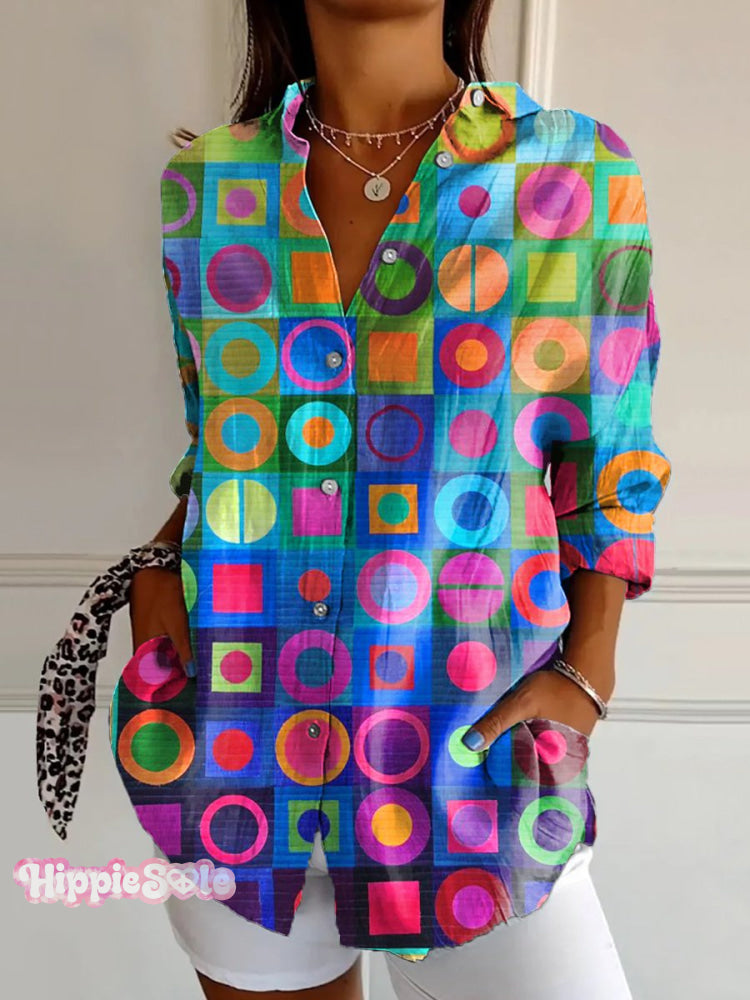 Women's Retro Abstraction Art Print Casual Cotton Shirt