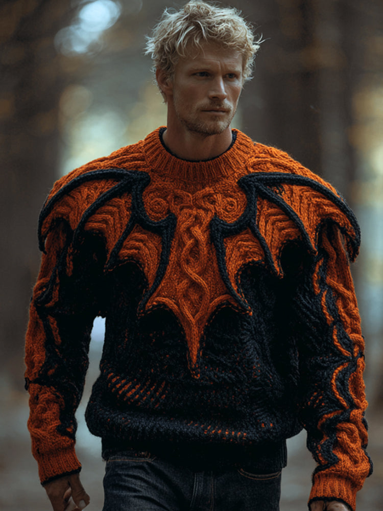 Men's Halloween Bat Contrasting 3d Knitted Sweater artswardrobe