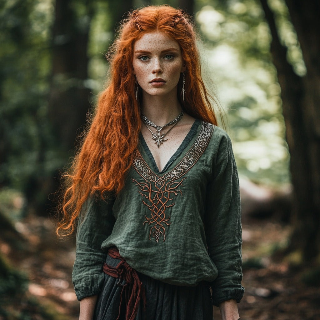 Tribal Viking Life Of Tree Inspired Cotton And Linen V-neck Loose Shirt artswardrobe