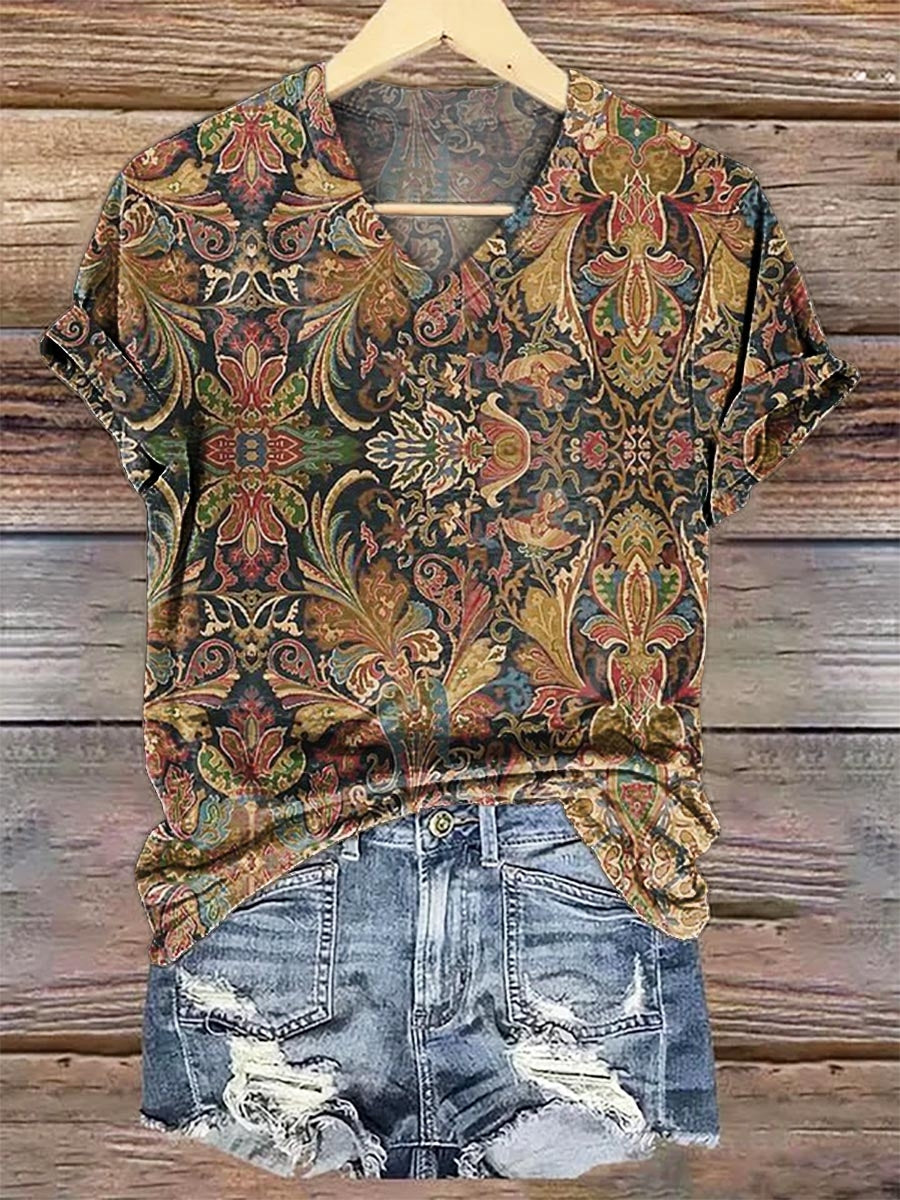 Women's National Totem Printed V-neck Casual T-Shirt