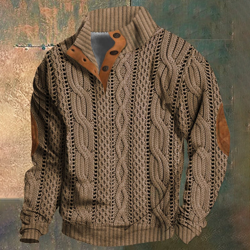 Men'S Casual Retro Printed Stand Collar Sweatshirt elevenforest