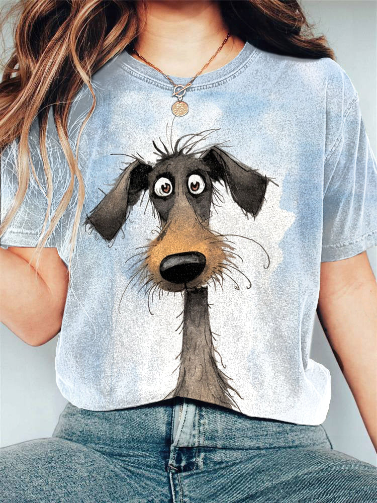 Comstylish Funny Dog Print Casual Cotton T-Shirt