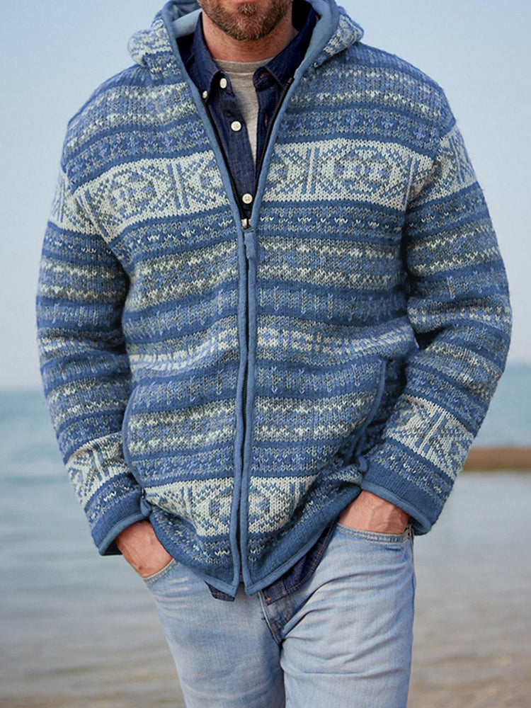 Mens Vintage Fair Isle Knitted Hooded Cardigan artswardrobe
