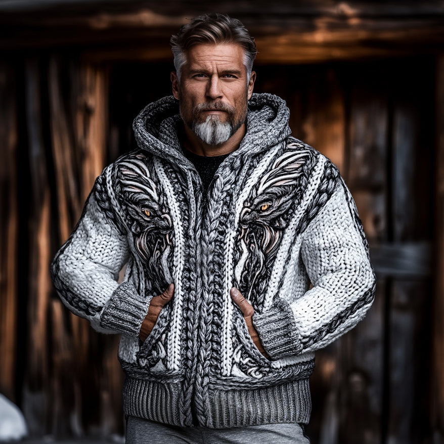 Men's Viking Dragon Style Celtic Thick Zip Hooded Sweater artswardrobe