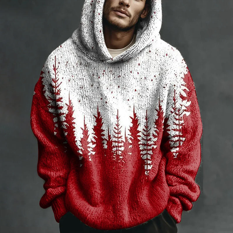 Comstylish Men's Vintage Christmas Pattern Hooded Knit Sweater