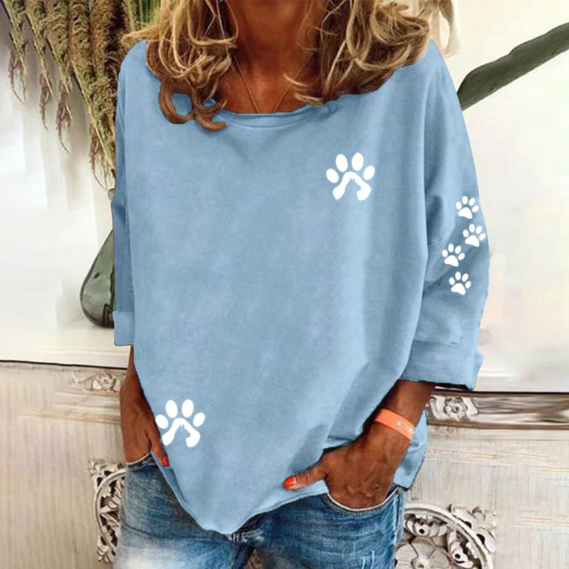 Cute Paw Print Loose Casual Sweatshirt elevenforest