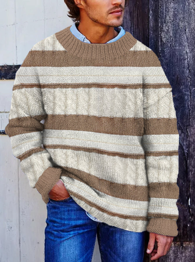 Vintage Vegan Mock Minimalist Pullover Stripe Warmth Knitted Jacquard Unisex Sweater elevenforest