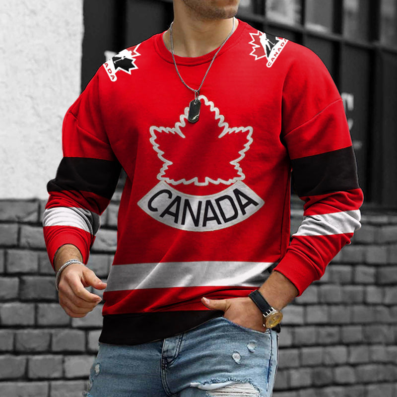 Men's Canada Hockey Art Inspired Pattern Crew Neck Sweatshirt elevenforest