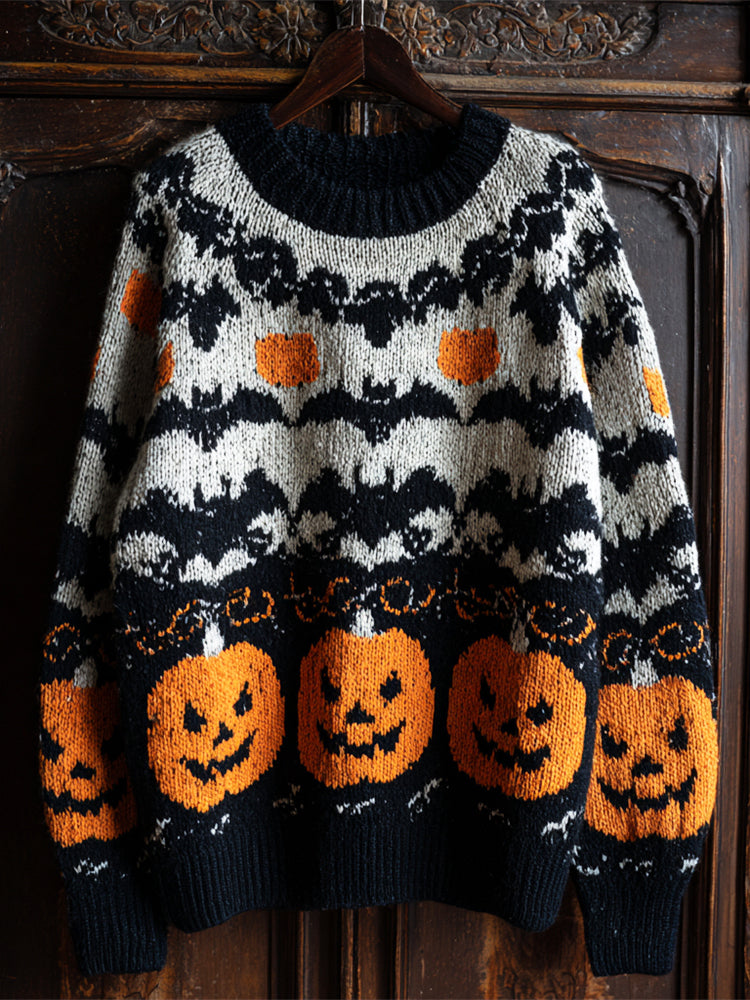 Halloween Pumpkin Lights & Bats Men's Icelandic Sweater elevenforest